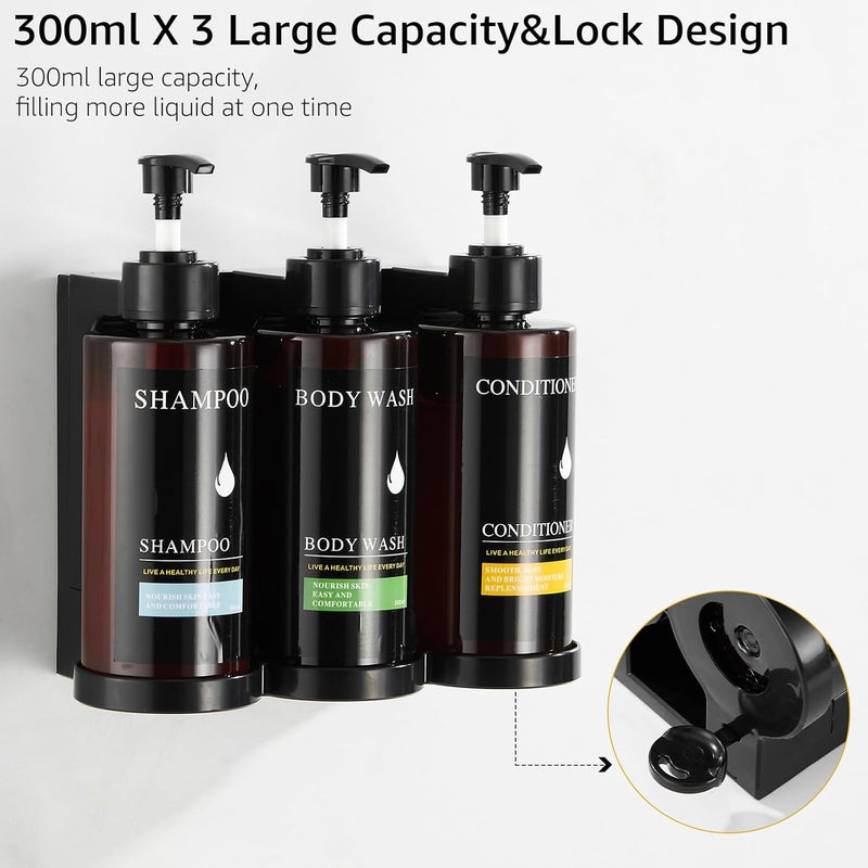 pollock Shampoo and Conditioner Dispenser Shower Soap Dispenser No Drill 3 Chamber, Shampoo Dispenser for Wall Mounted with Waterproof Labels, Wall Mounted Shower Soap Dispenser for Bathroom - Image 4